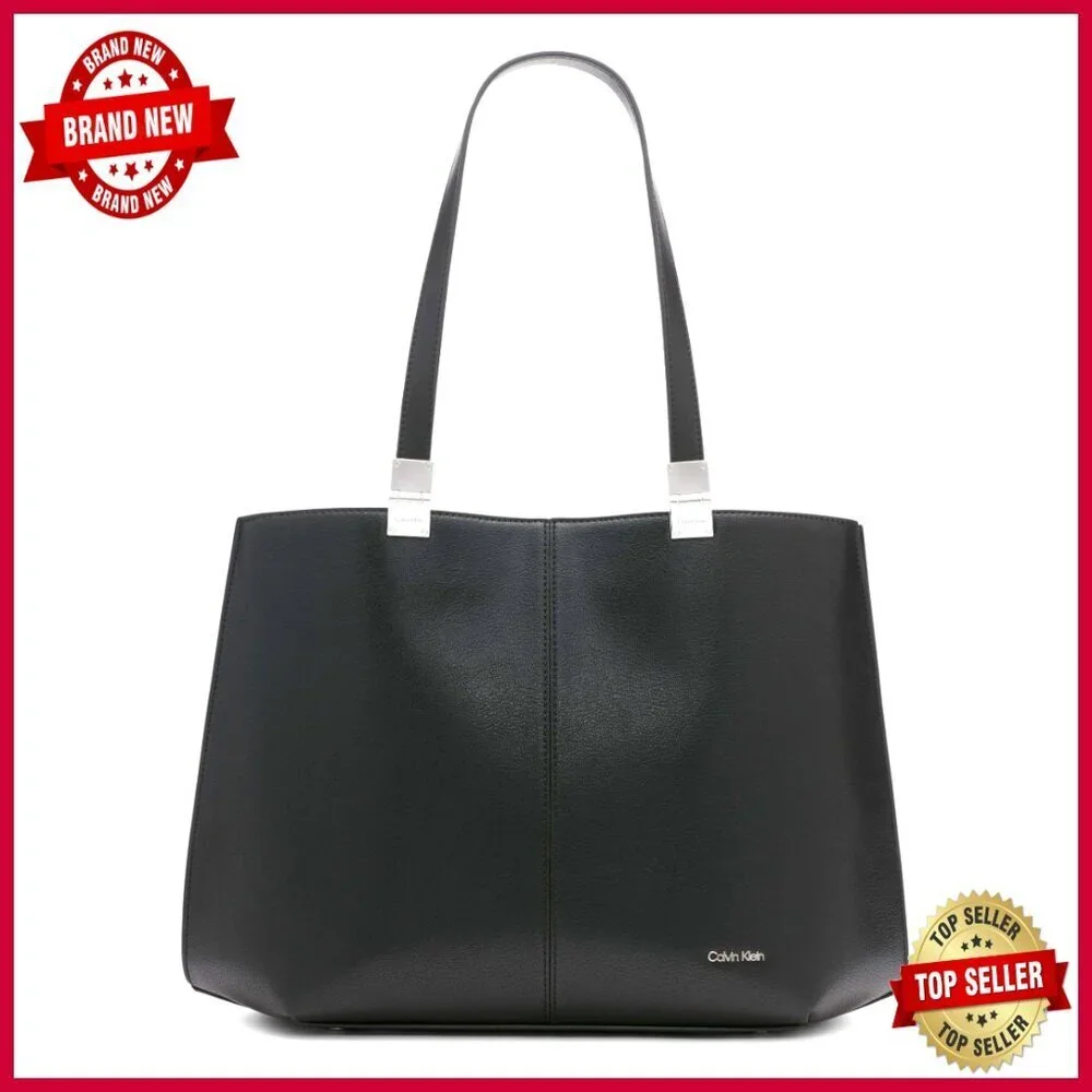 Vegan Leather Tote Bag with Magnetic Closure and 3 Pockets